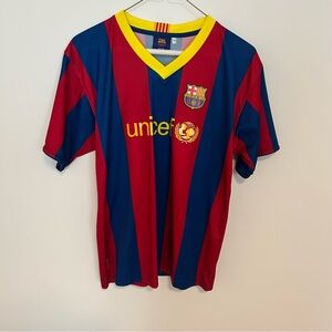 Barcelona FC Messi Jersey Red and Blue with Vertical Stripes